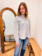 Color Block Half Button Down Shirt