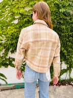 Button-down Short Plaid Shacket - Khaki