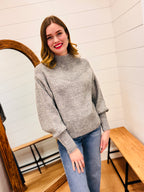 Balloon Sleeve Mock Neck Sweater