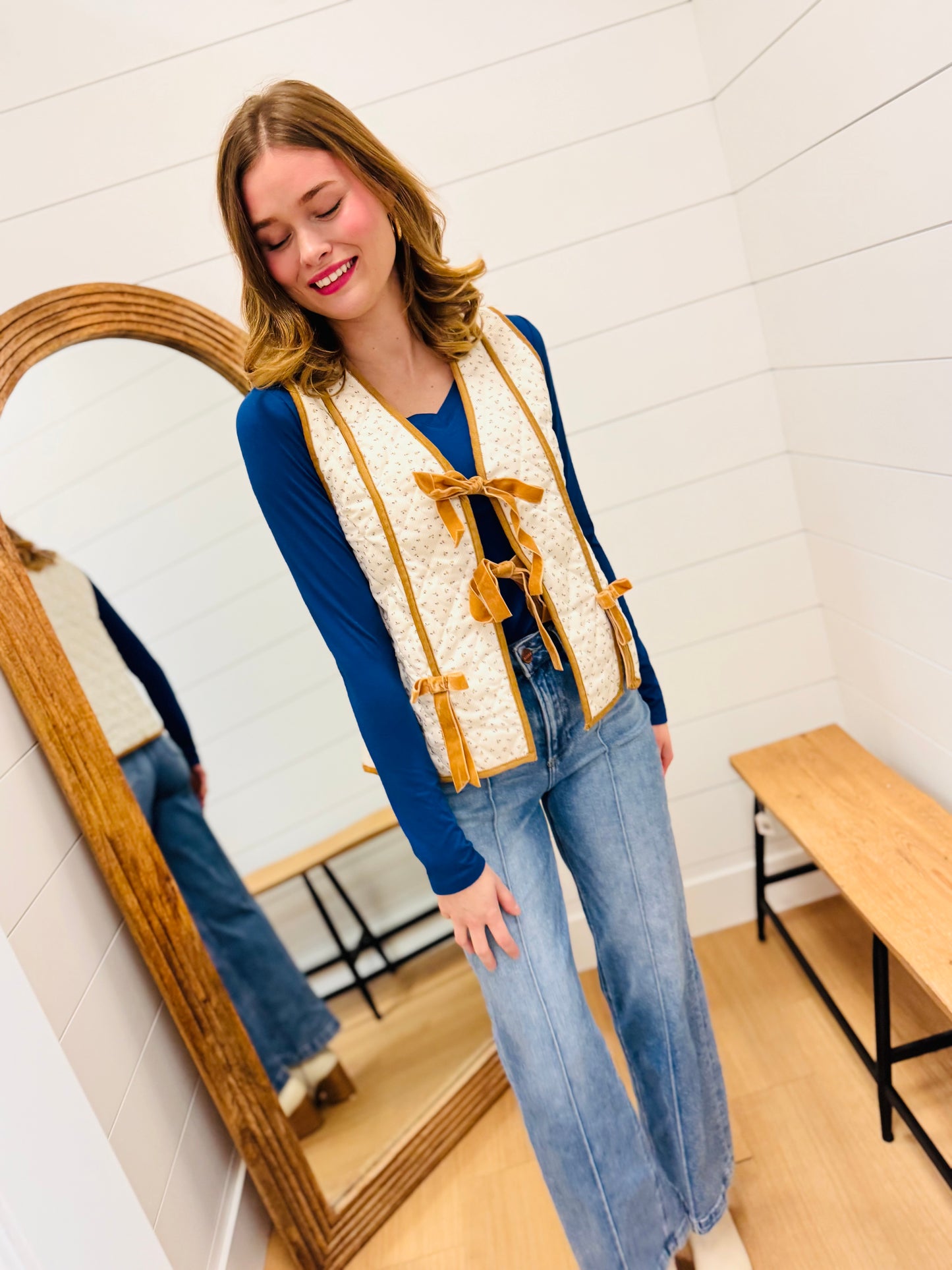 Quilted Floral Tie Front Vest