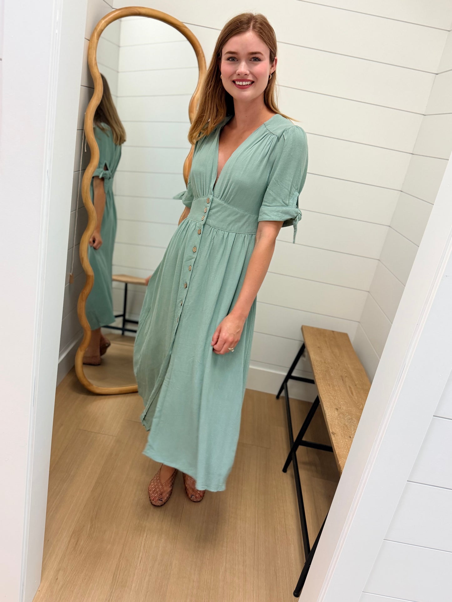 Tie Sleeve Midi Dress