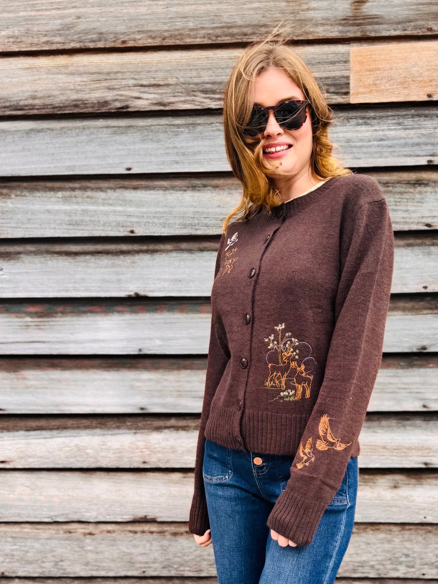 Animal Embroidery Detail Button Down Knit Cardigan