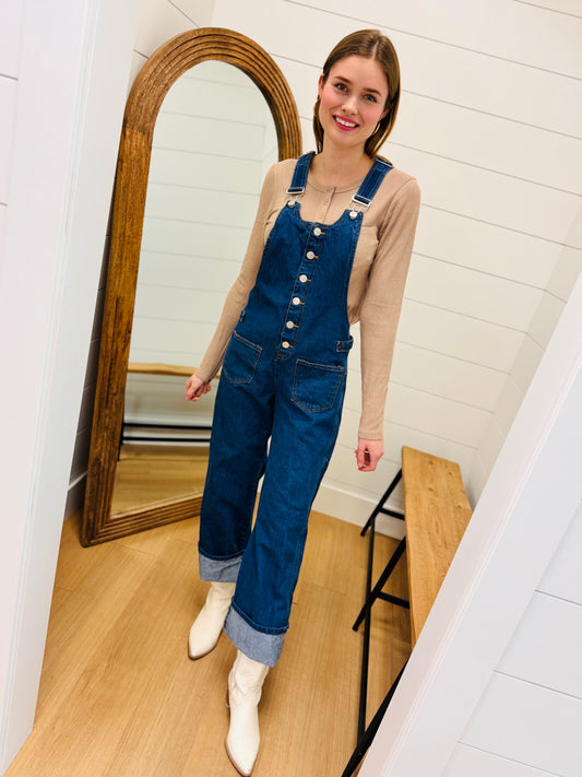 Bib Overalls Wide Leg Wide Cuffed- Risen