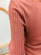 Button Down Top with Contrast Sleeve Stitching