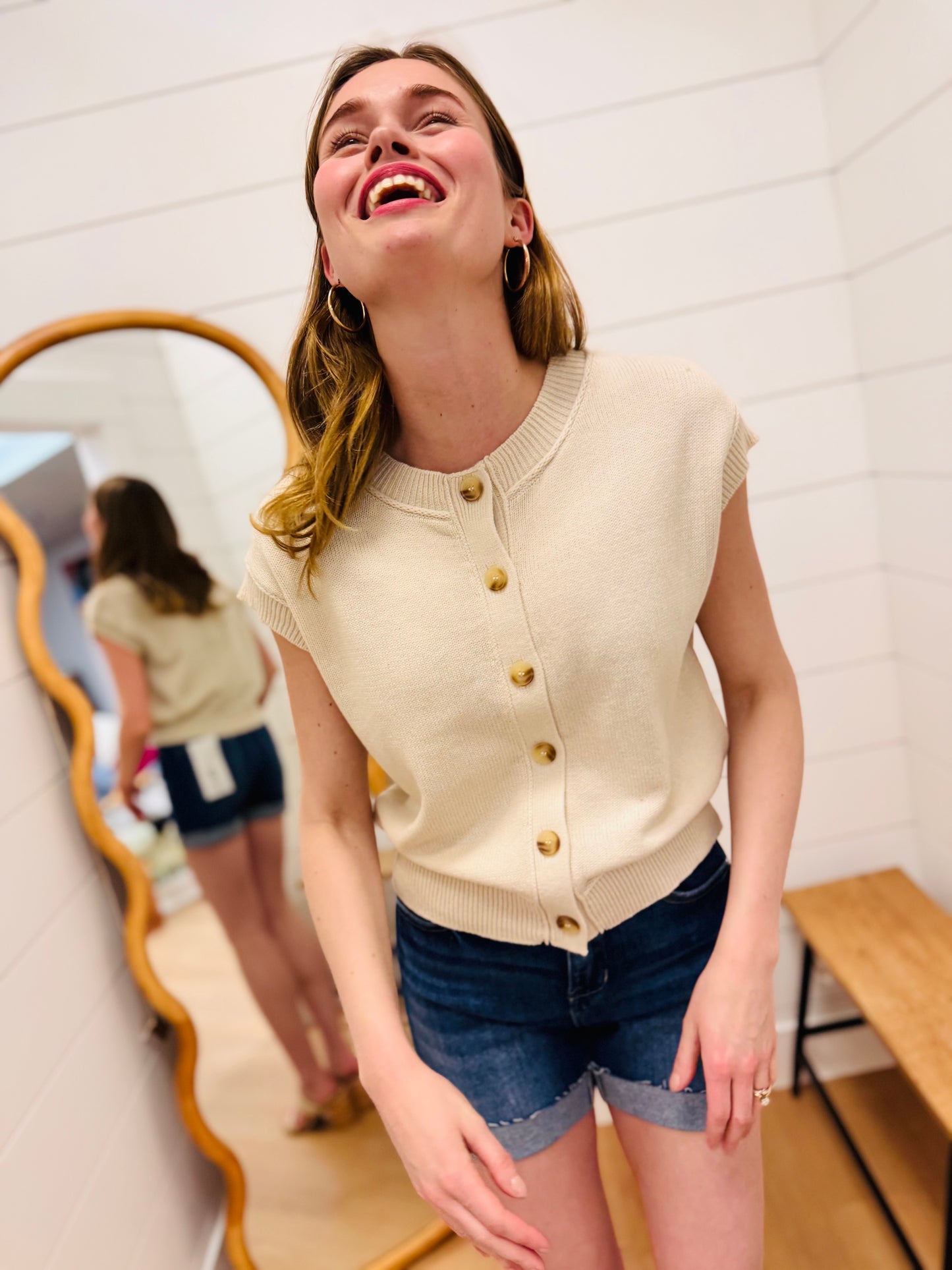 Exposed Seam Short Sleeve Cardigan