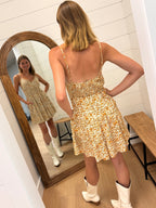 V Neck Floral Mini Dress