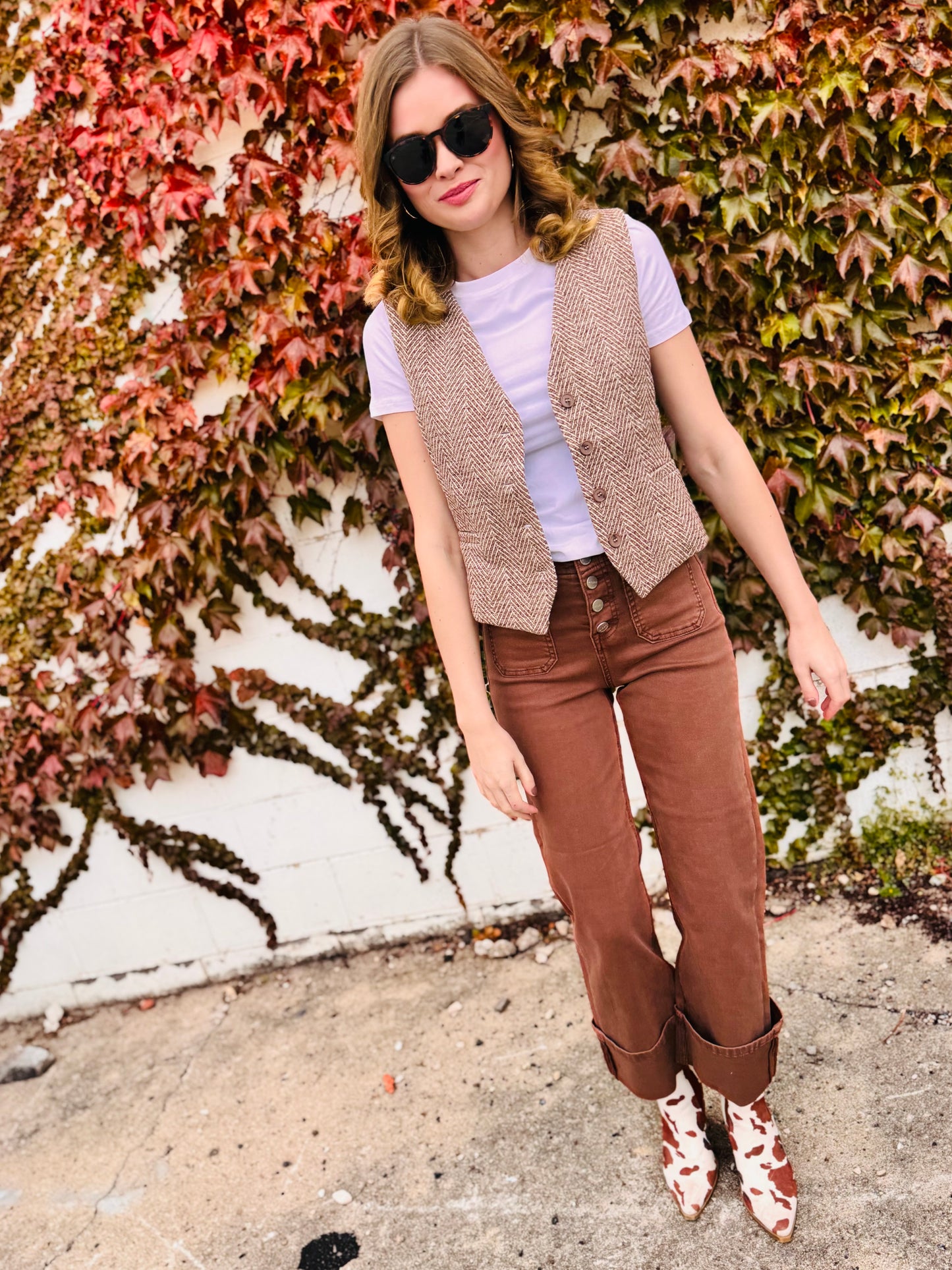 High Rise Wide Leg Front Patch Pocket Cuffed Pants