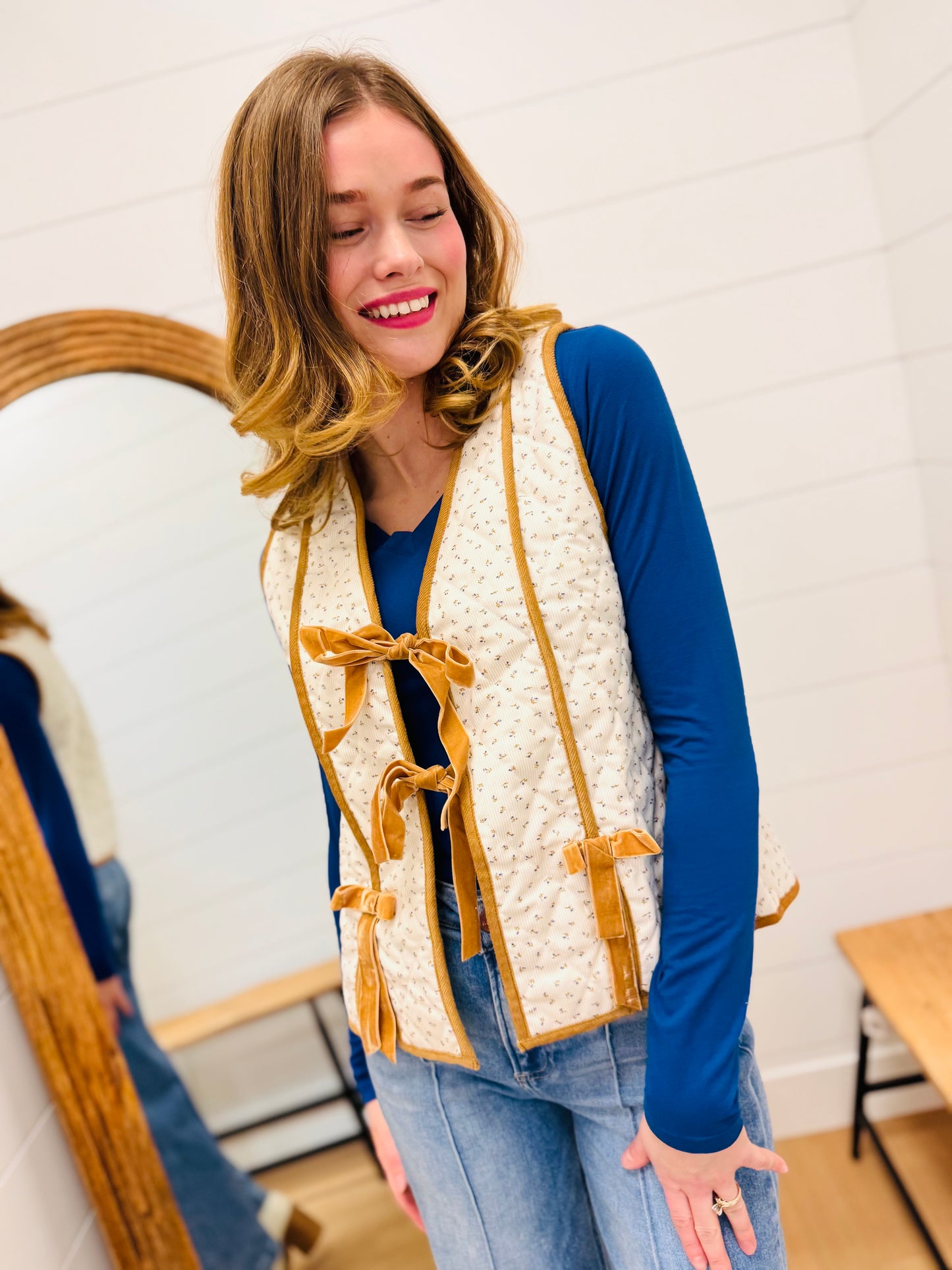 Quilted Floral Tie Front Vest