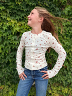 Floral Snap Front Long Sleeve Waffle Knit Top