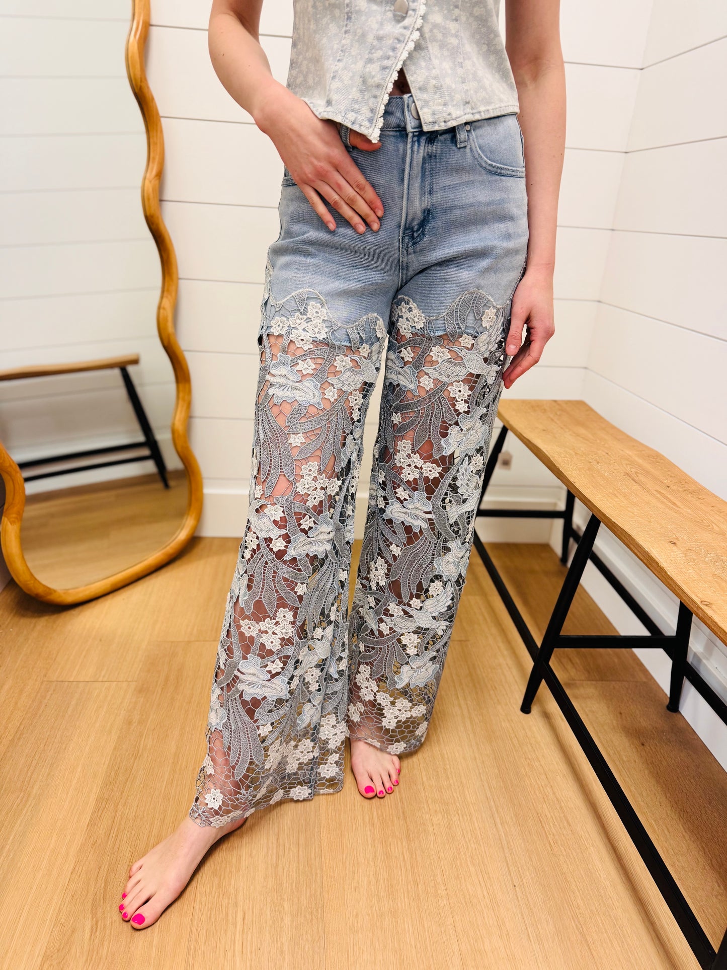 Whimsical Lace Up Leg Jeans - Risen