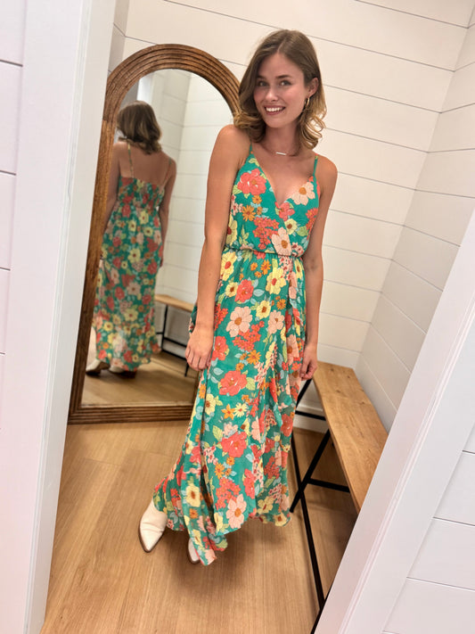Retro Green Floral Dress
