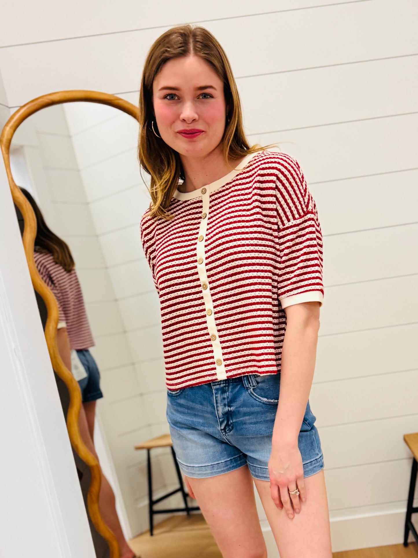 Stripe Button Down Knit Top
