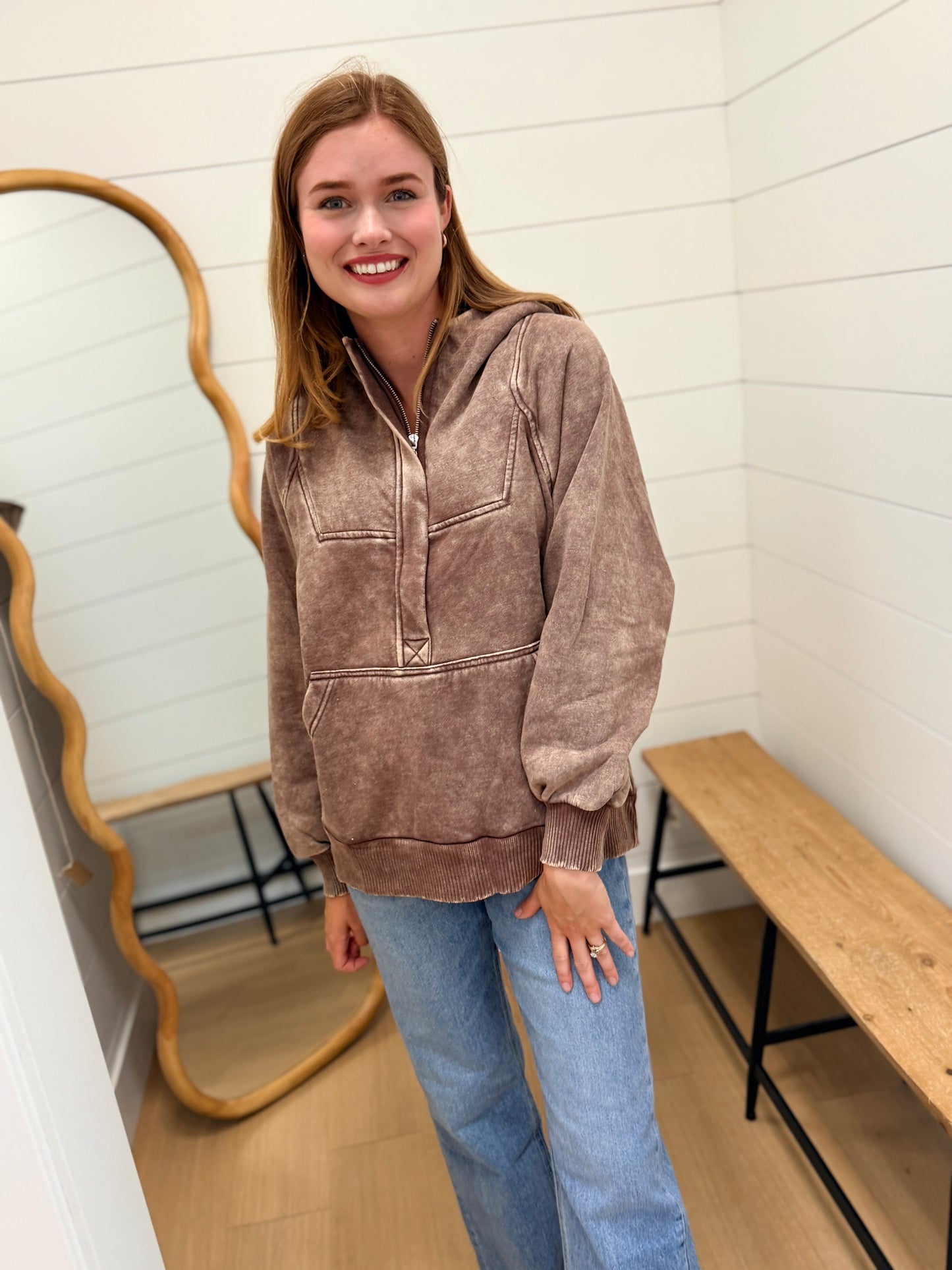 Vintage Wash Oversized 1/4 Zip Hoodie
