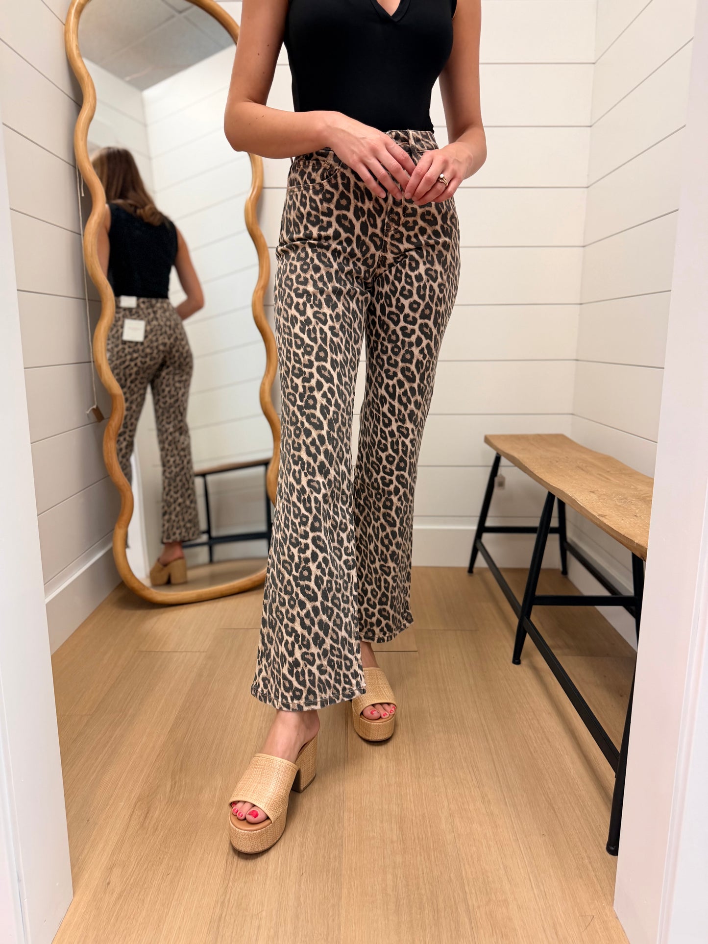 High Rise Leopard Print Flare Jeans - Lovervet