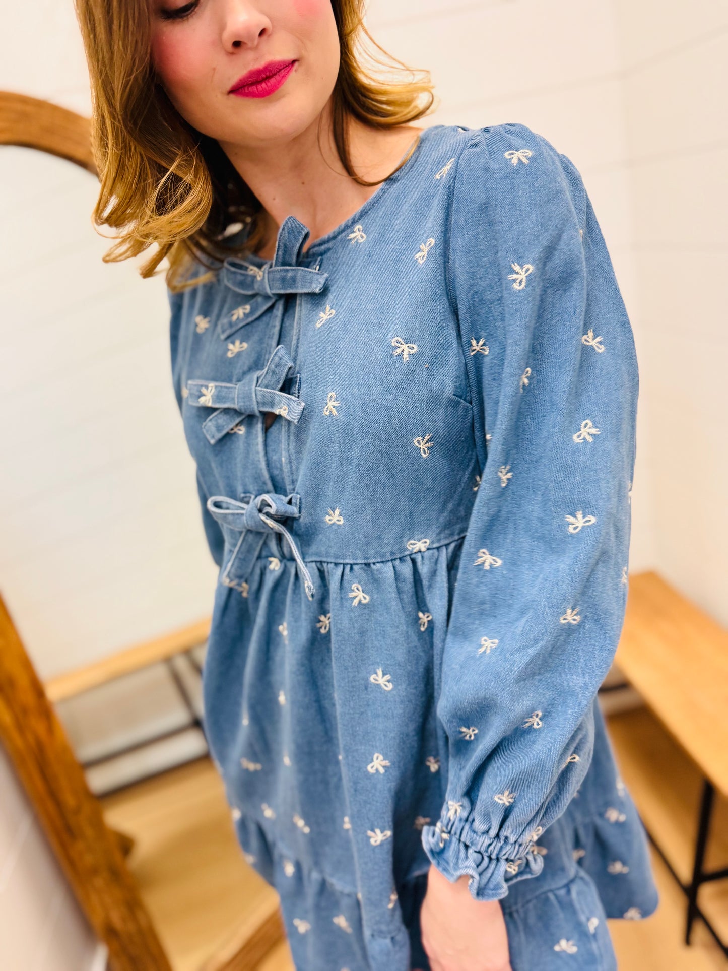 Soft Washed Denim Bow Dress