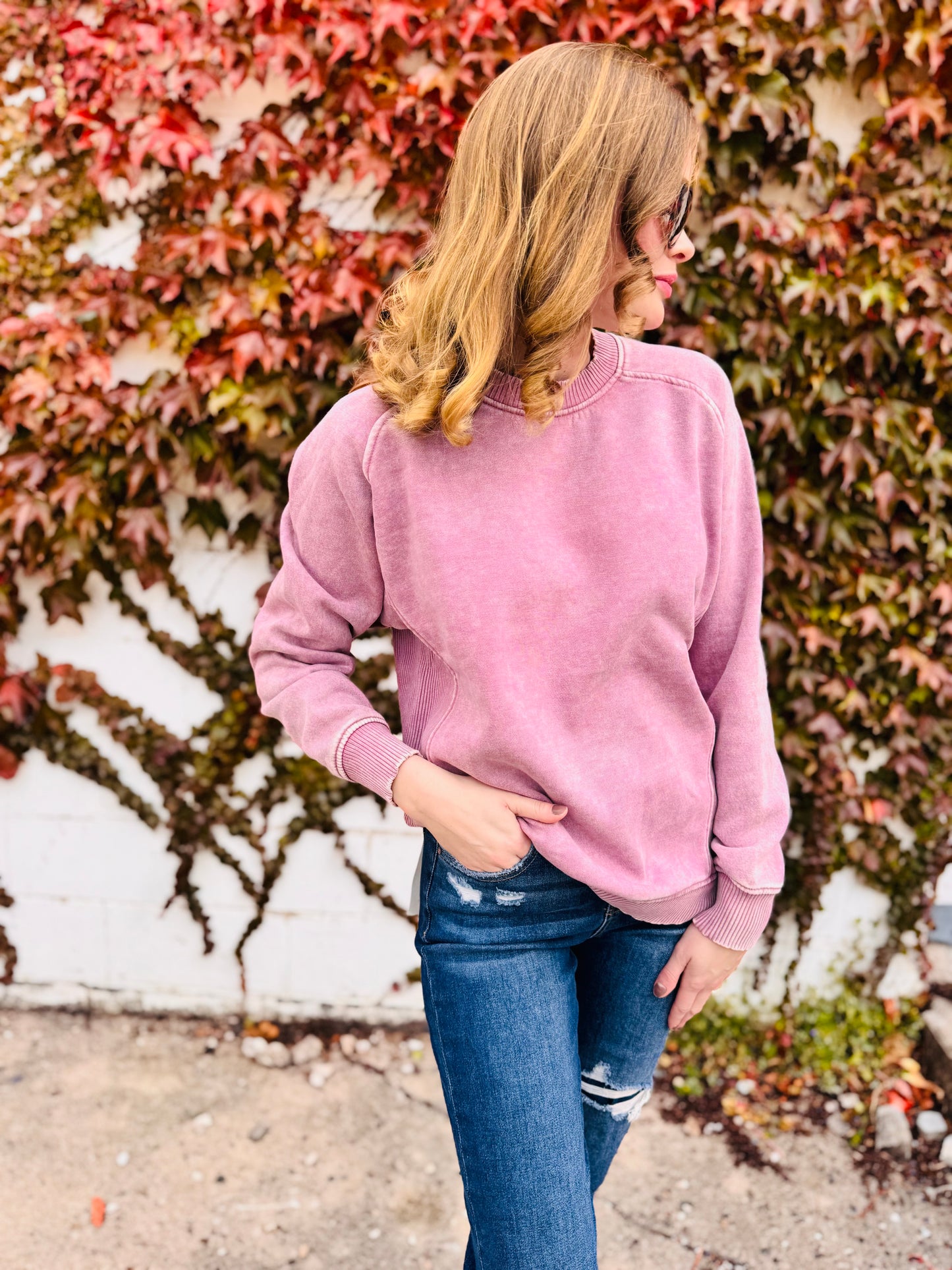 Acid Washed Fleece Sweatshirts Side Rib