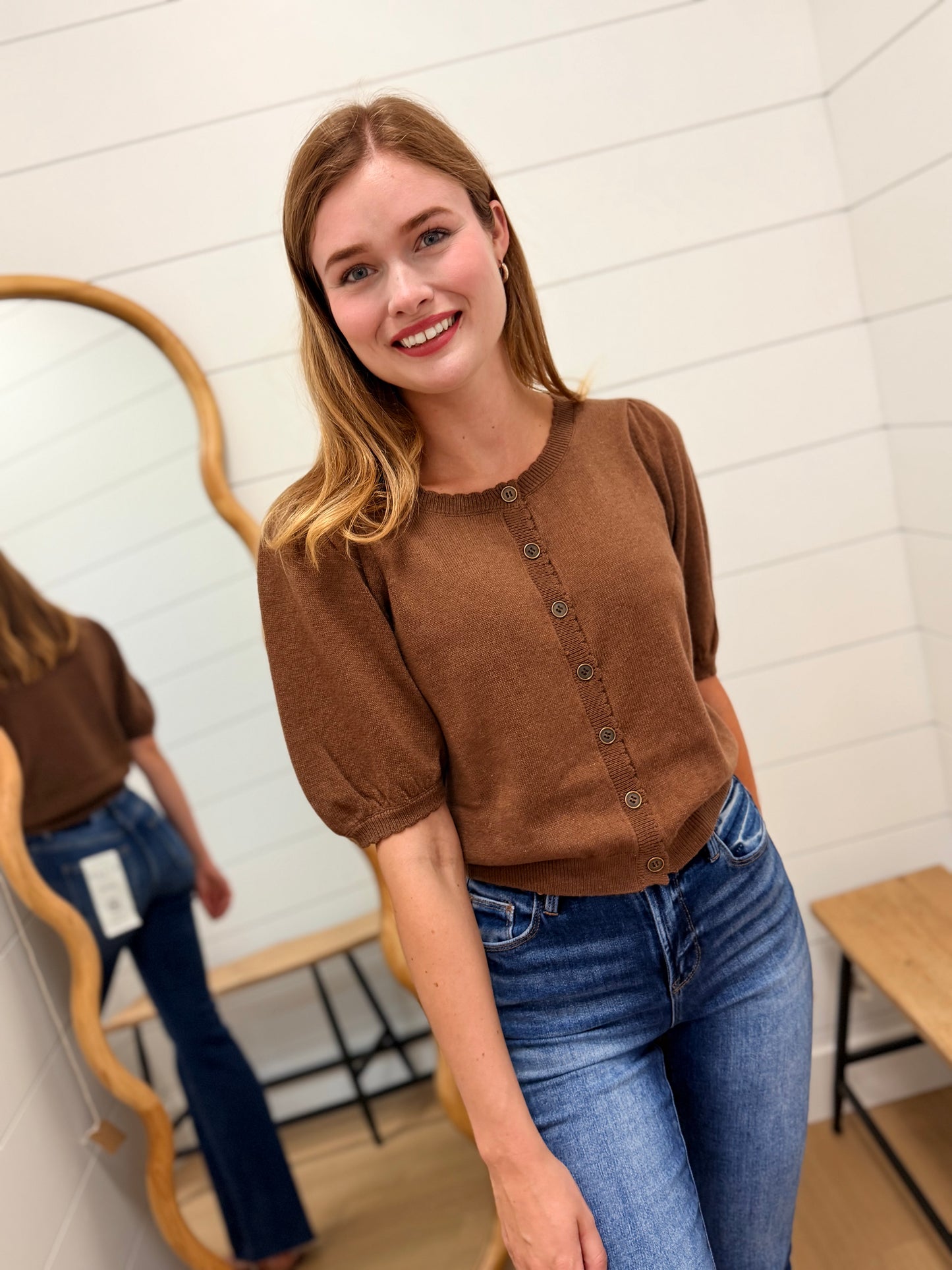Puff Sleeve Wool Sweater Cardigan