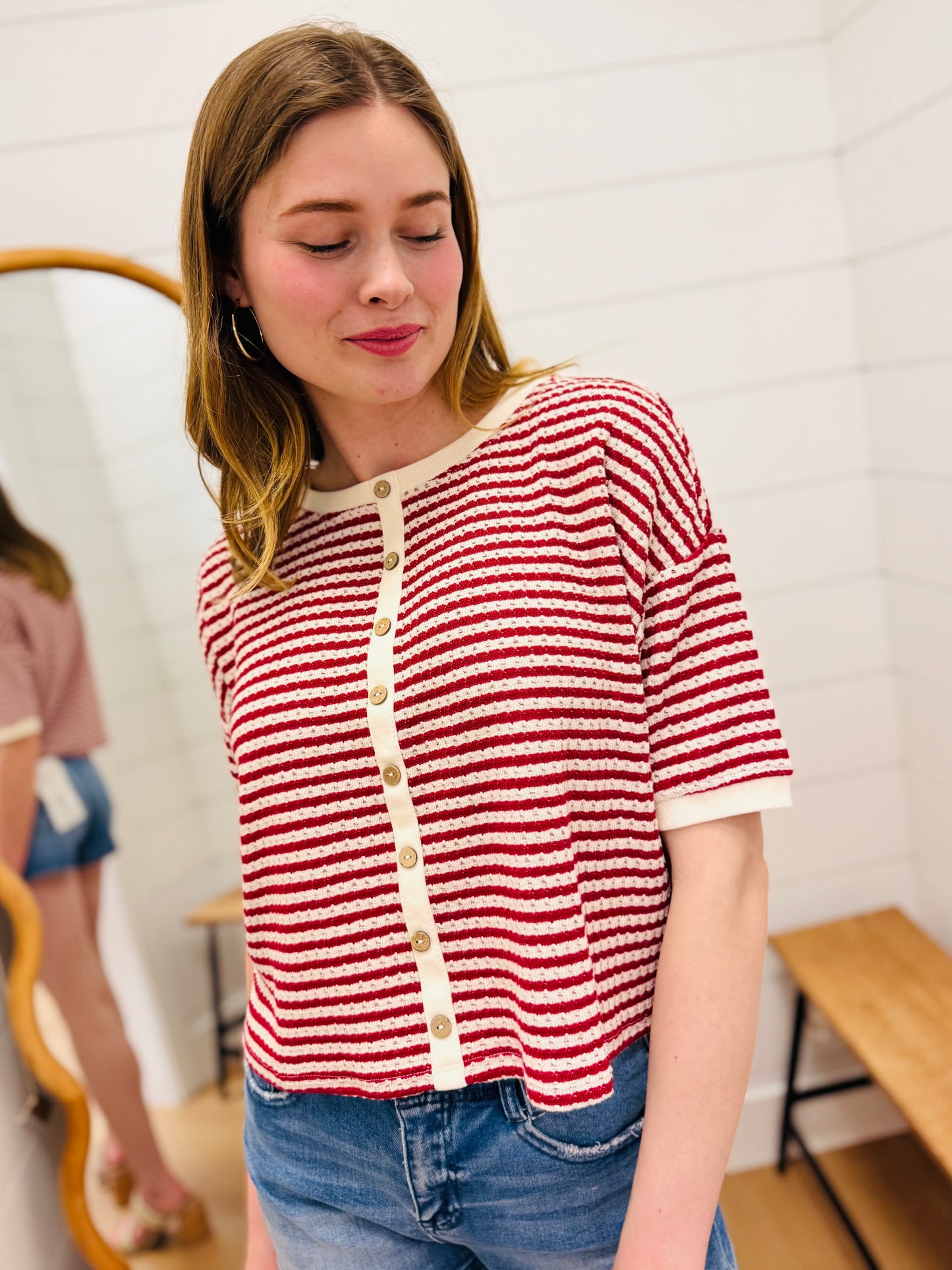 Stripe Button Down Knit Top