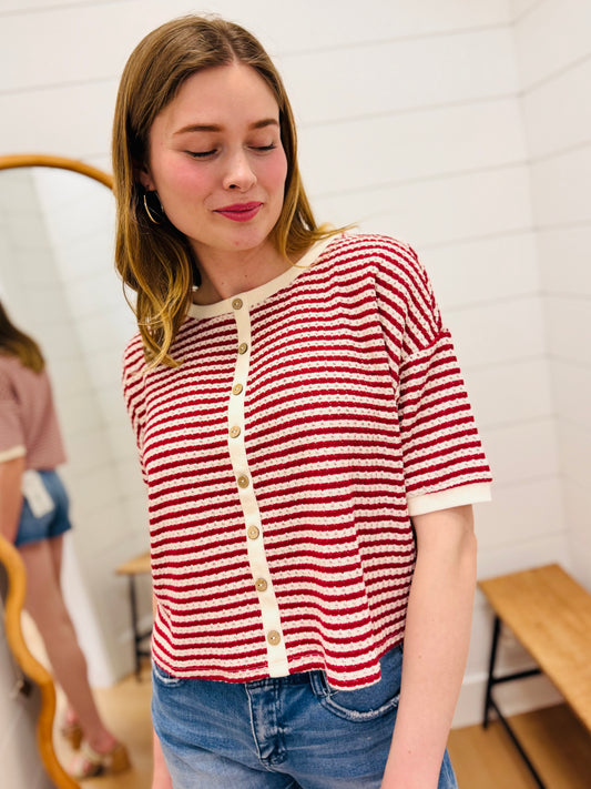 Stripe Button Down Knit Top