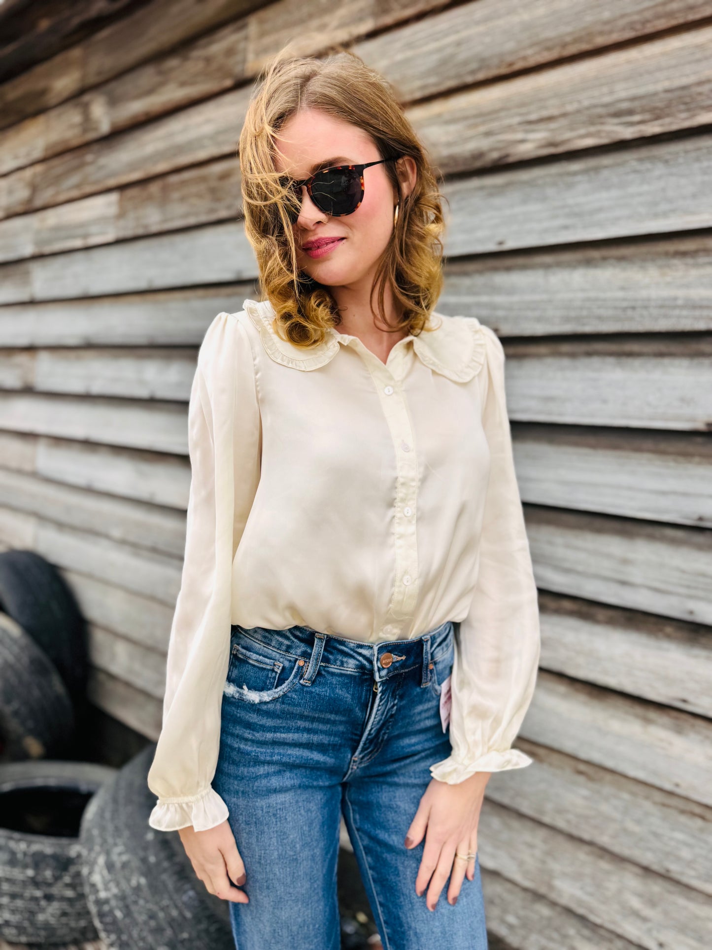 Satin Collar Shirt-Bodysuit