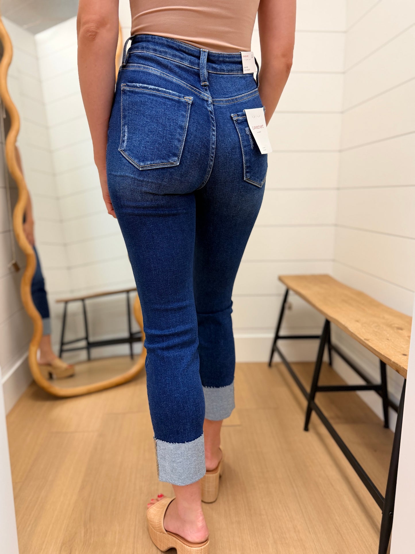 High Rise Cuffed Straight Jeans - Lovervet