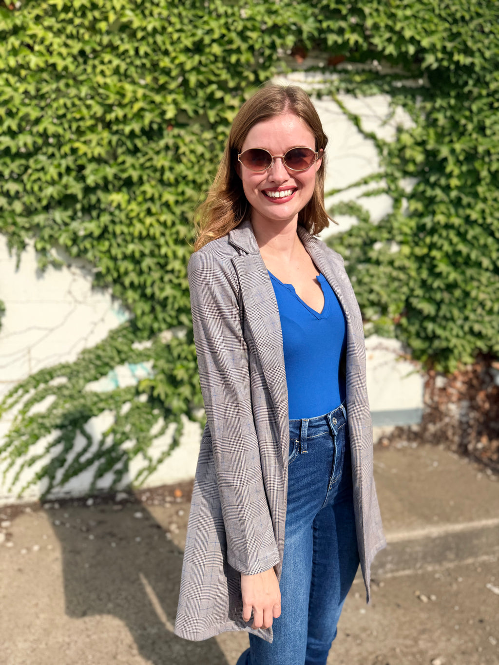 Glen Check Suede Oversized Blazer Coat