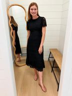 Lace Scalloped Short Sleeve Midi Dress