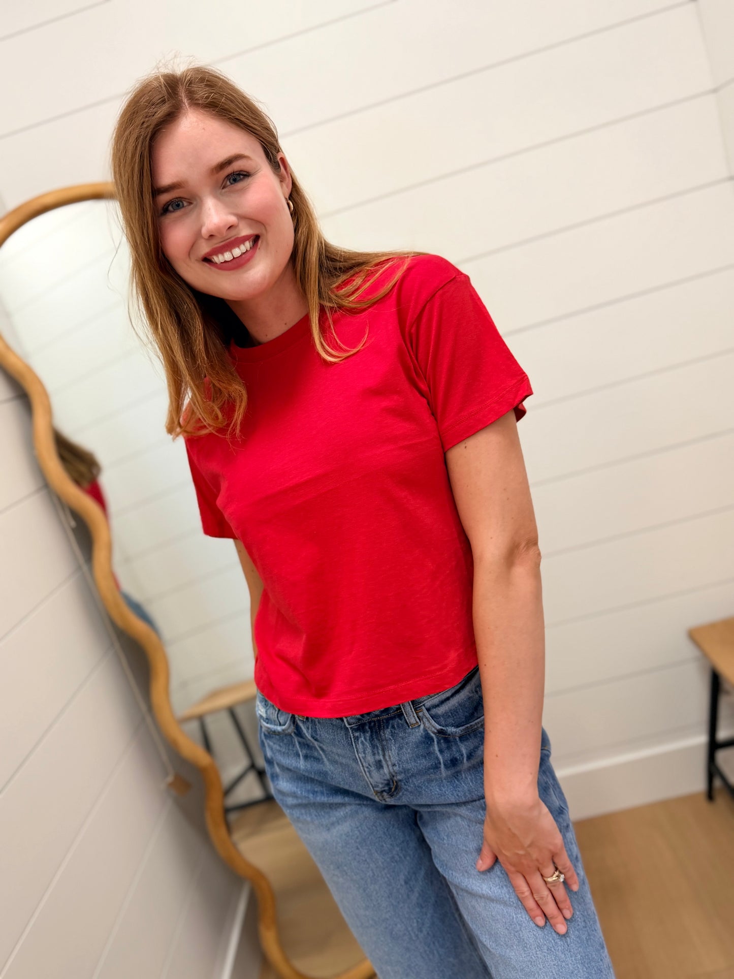 Cotton Crew Neck Short Sleeve Cropped T-shirt