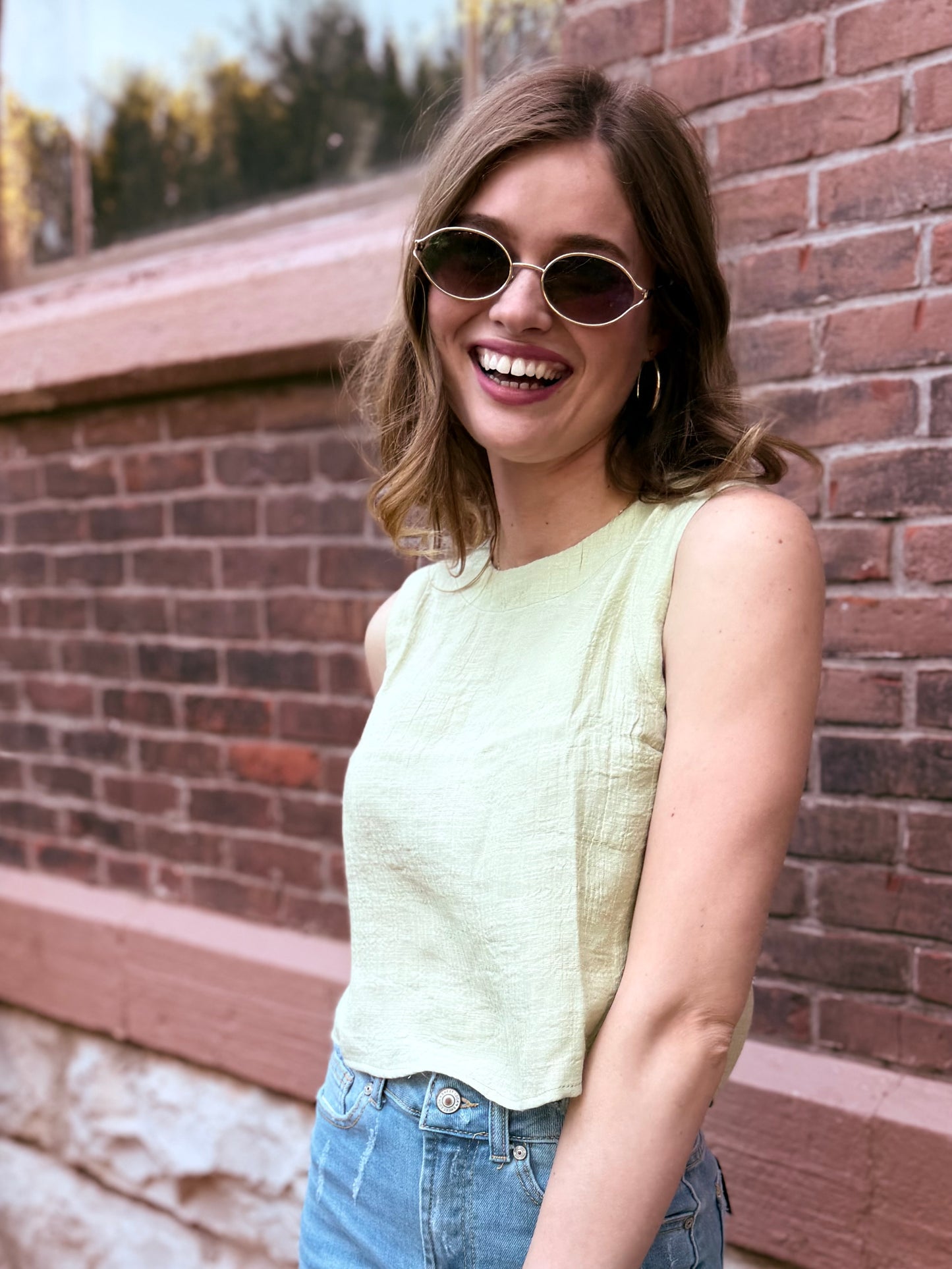 Sleeveless Back Button Detail Top