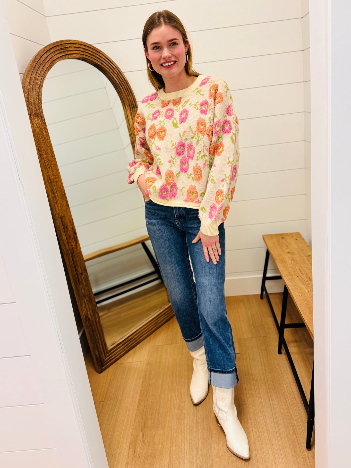 4 Way Stretch Slouchy Straight Jeans Cuffed Hem - Risen