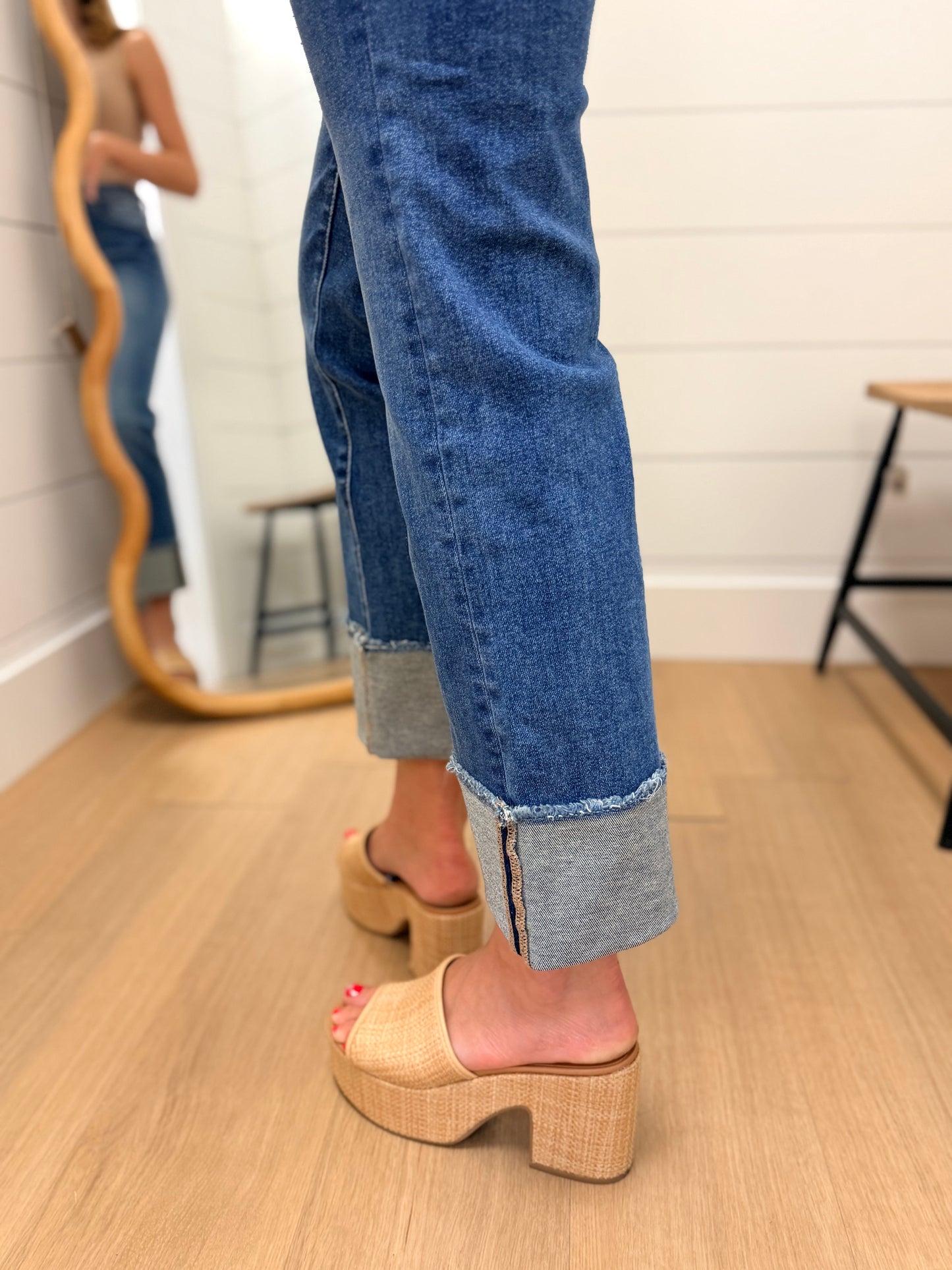 Mid Rise Ankle Straight Cuffed Jeans - Risen