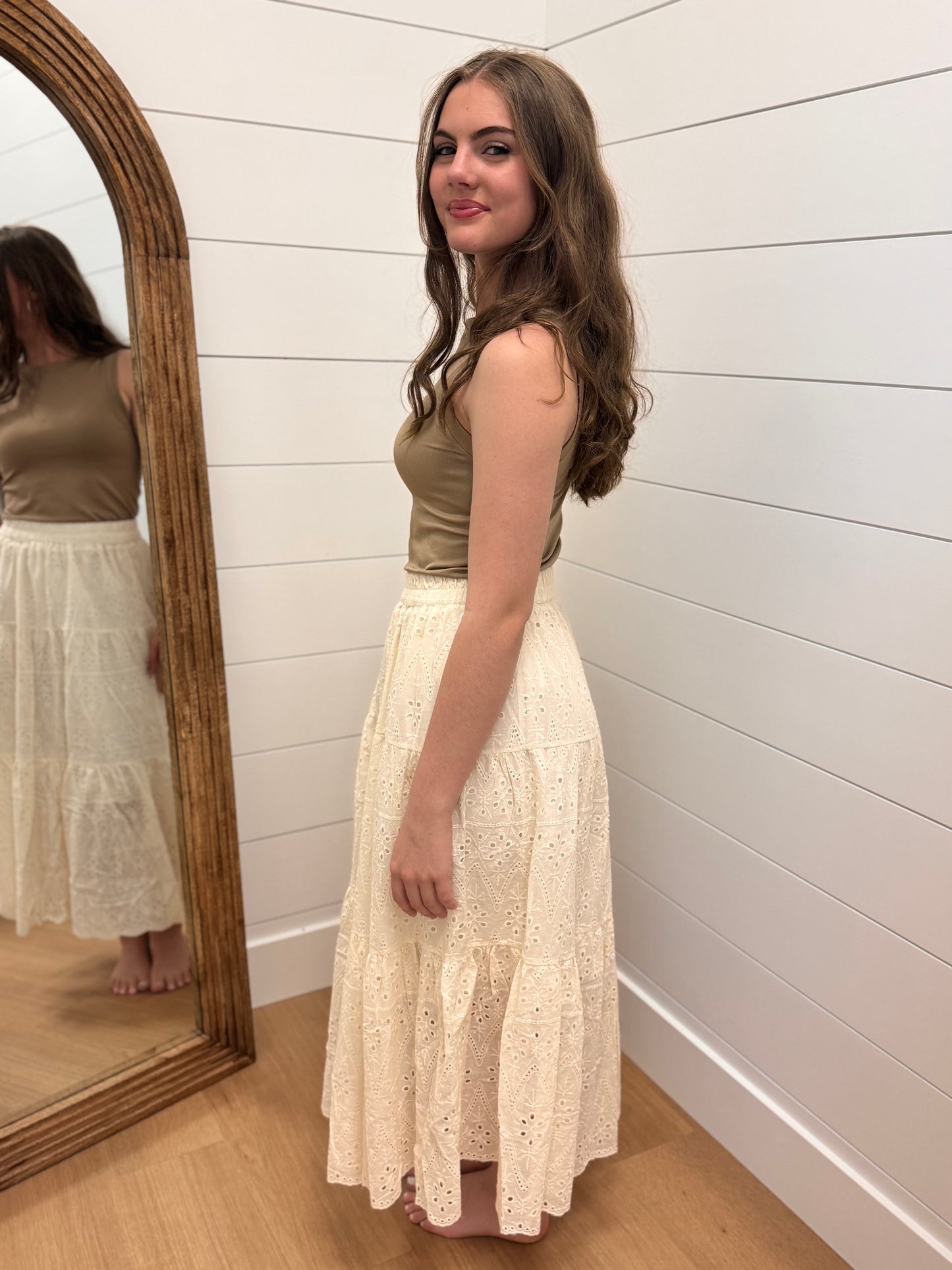 Eyelet Midi Skirt in Cream