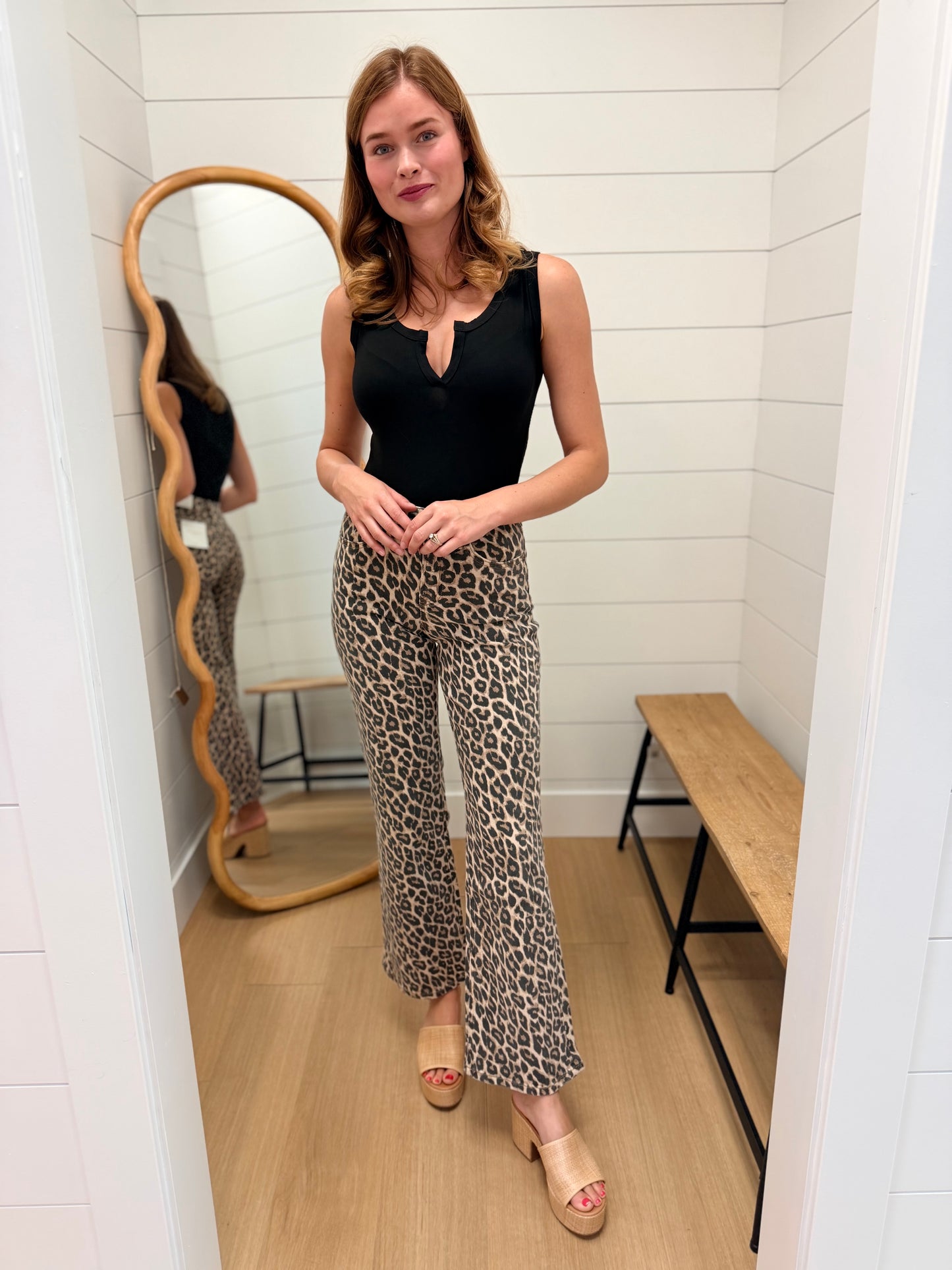 High Rise Leopard Print Flare Jeans - Lovervet