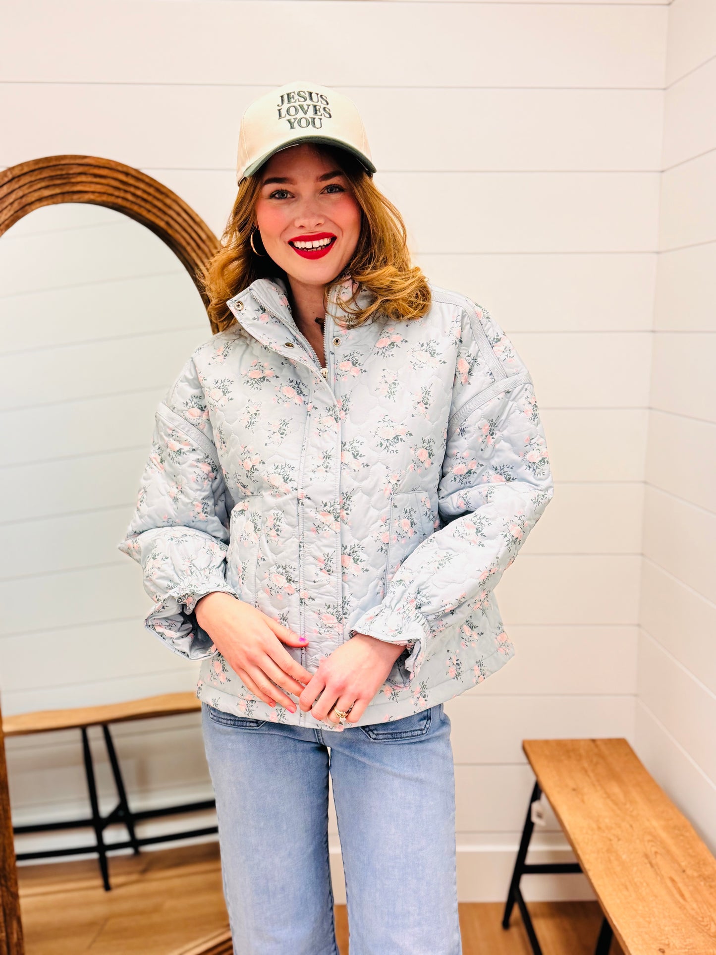 Jesus Loves You Two Tone Cotton Hat - Floral