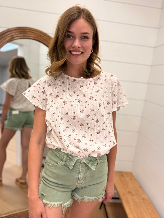Mini Floral Top with Flutter Sleeve