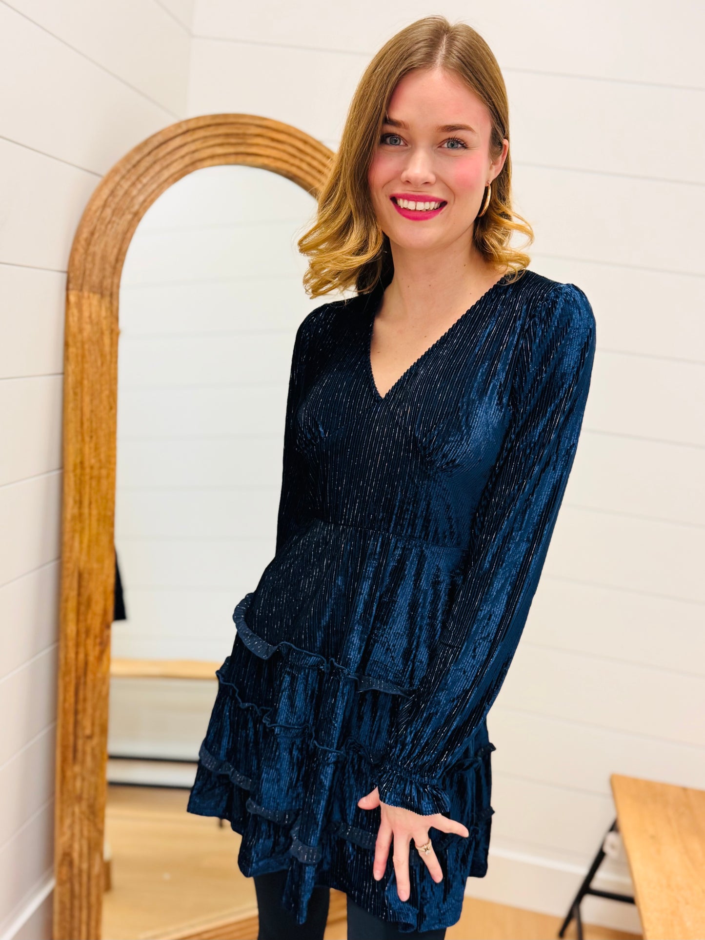 Deep V-neck Textured Velvet Dress