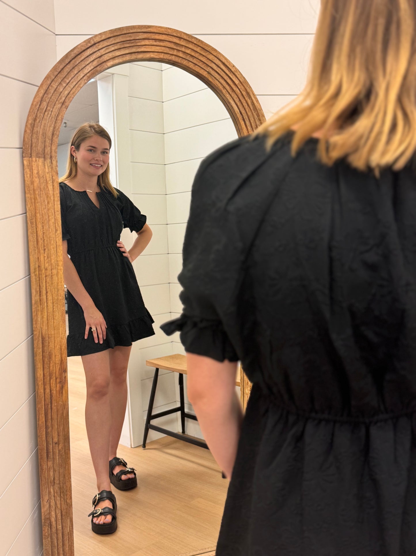 Black Floral Stitch Dress