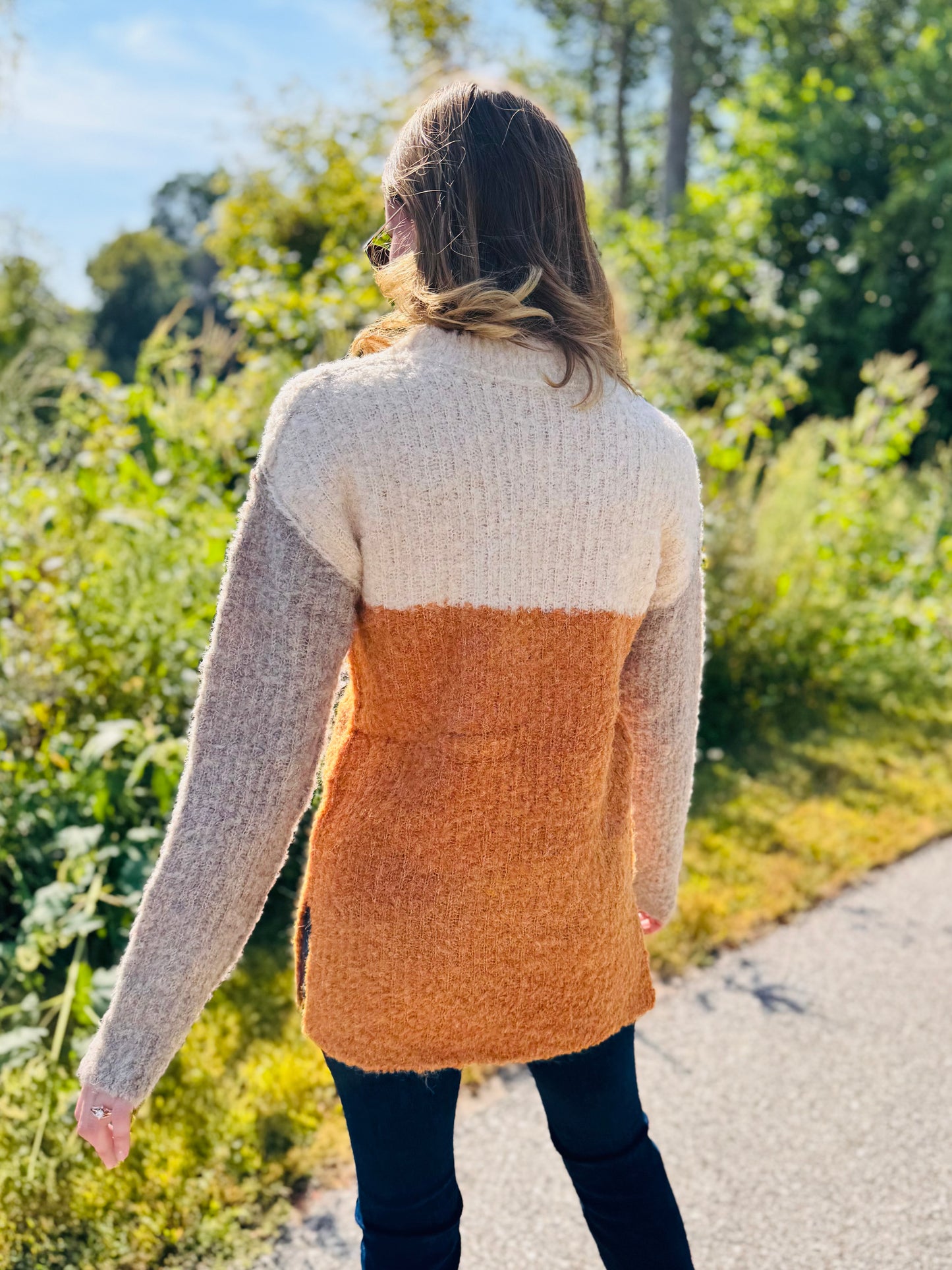 Mustard Color Block Pullover Sweater