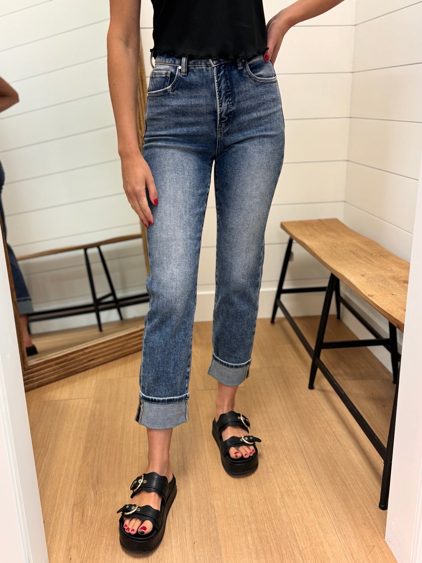 Tummy Control High Rise Crop Straight Jeans - Risen
