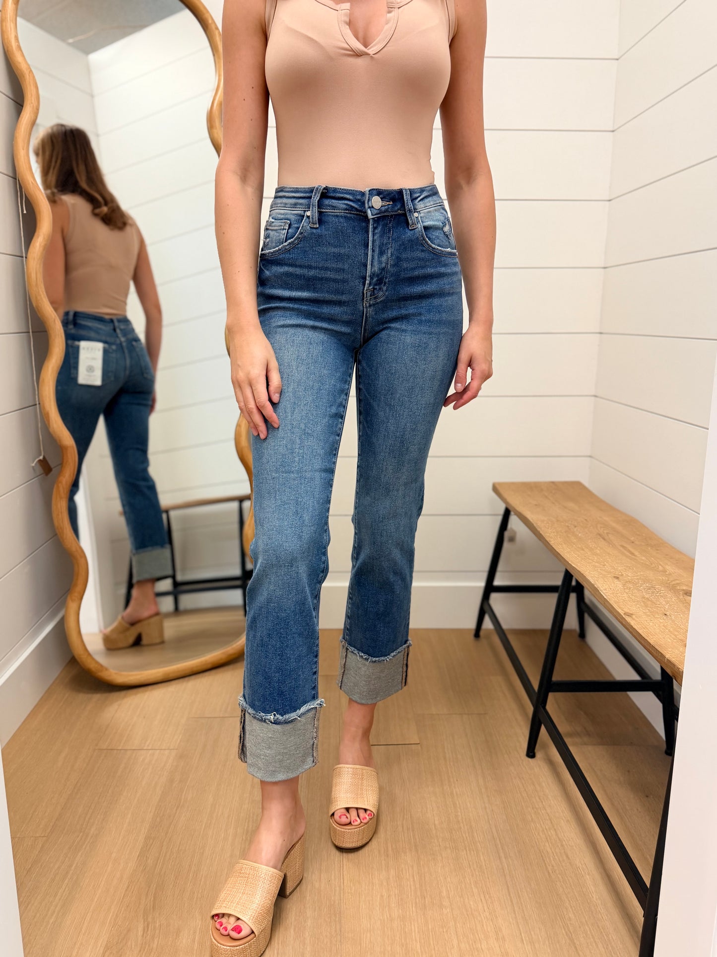 Mid Rise Ankle Straight Cuffed Jeans - Risen