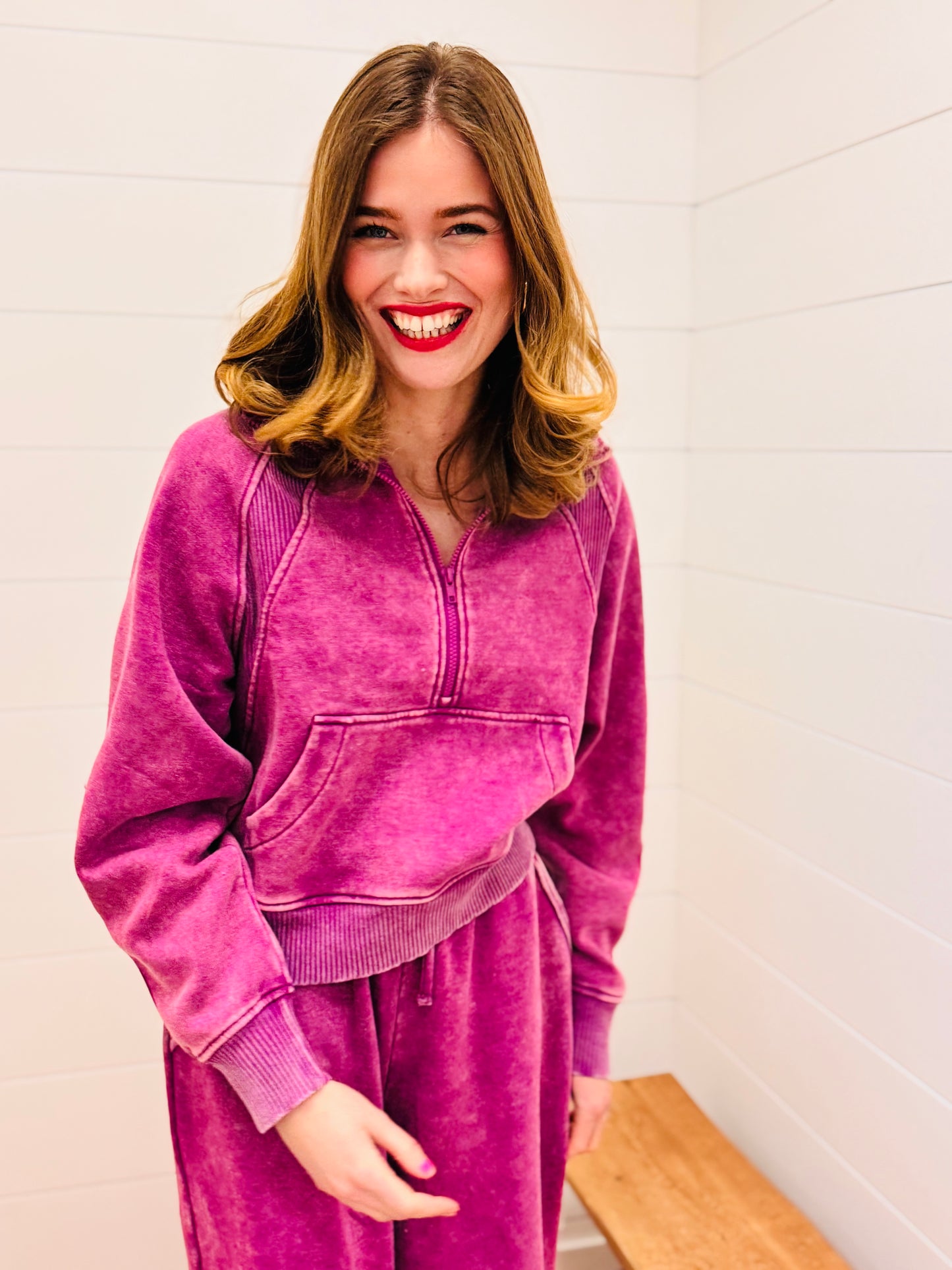 Vintage Washed Half Zip Fleece Pullover