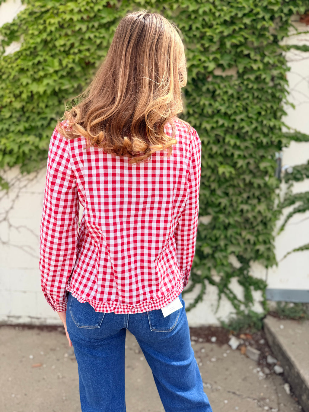 Gingham Frilled Button Down Long Sleeve Shirt