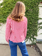 Gingham Frilled Button Down Long Sleeve Shirt