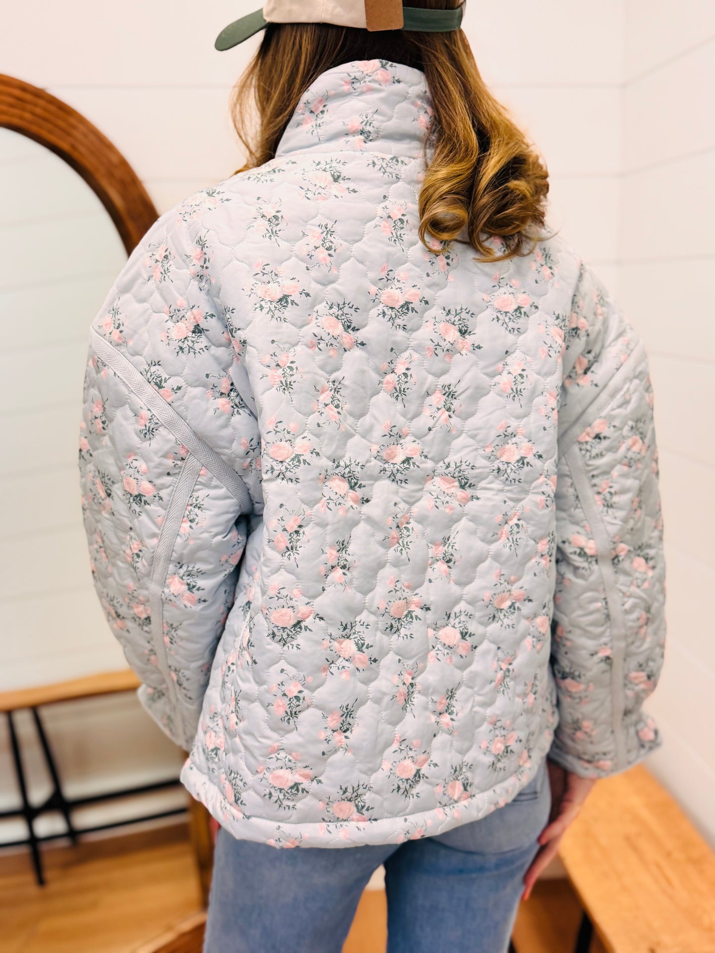 Floral Print Quilted Oversized Casual Jacket