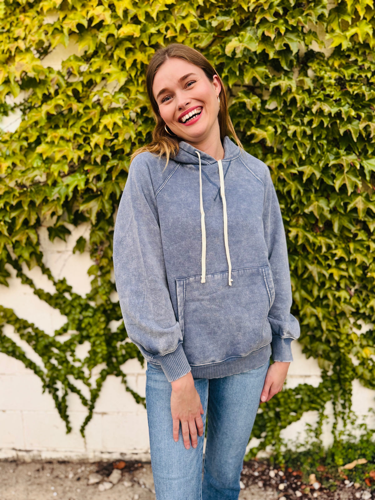 Acid Wash Fleece Hoodie With Pockets