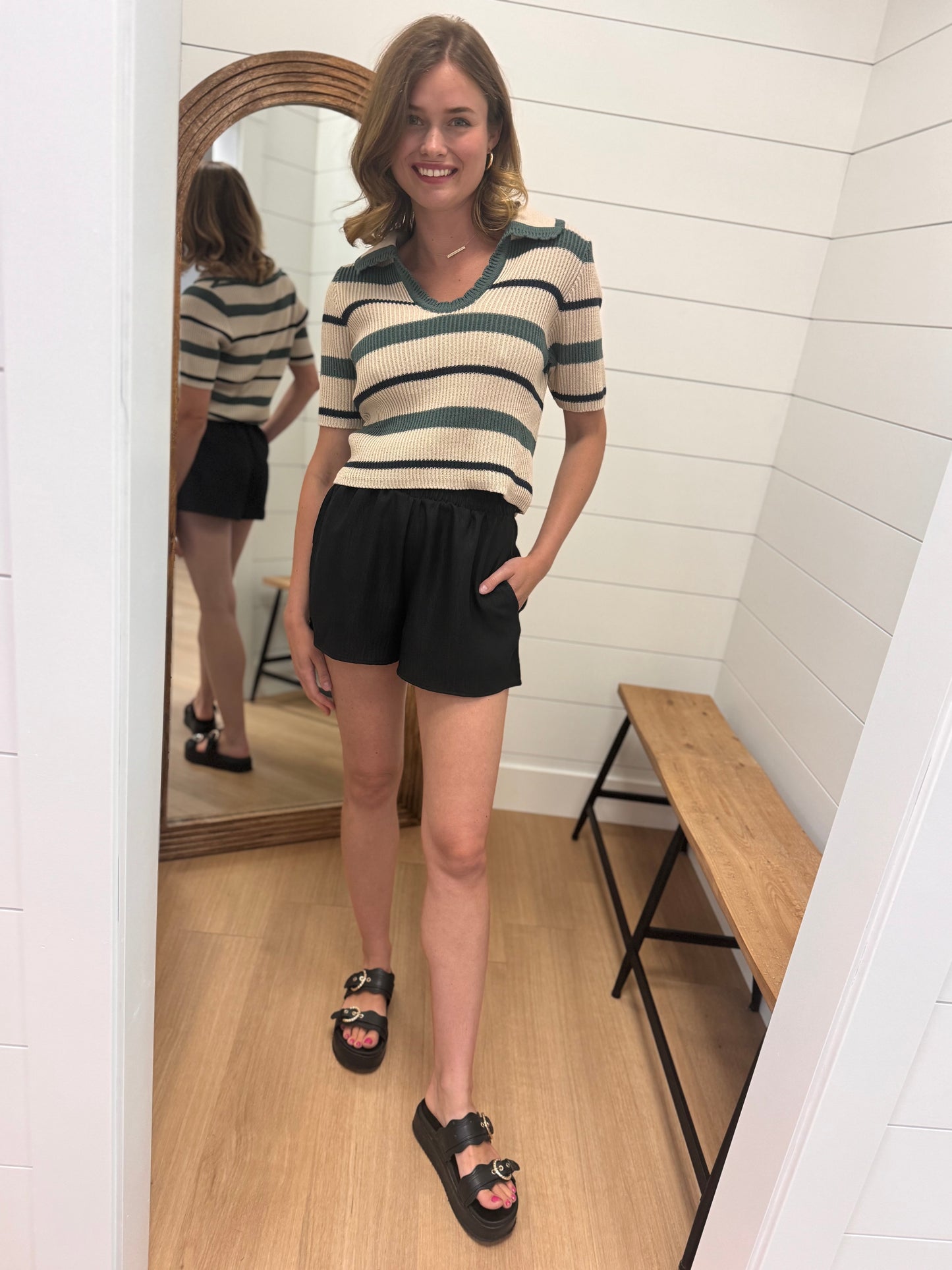 Short Sleeve Striped Crop Top Sweater