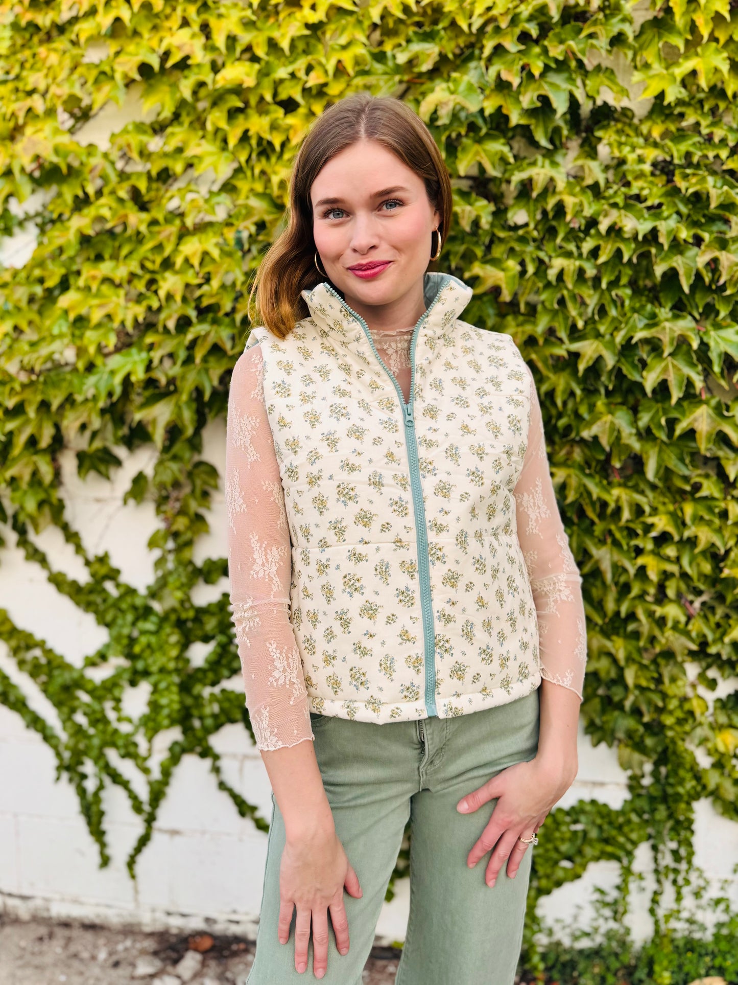 Floral Zip-up Puffer Vest