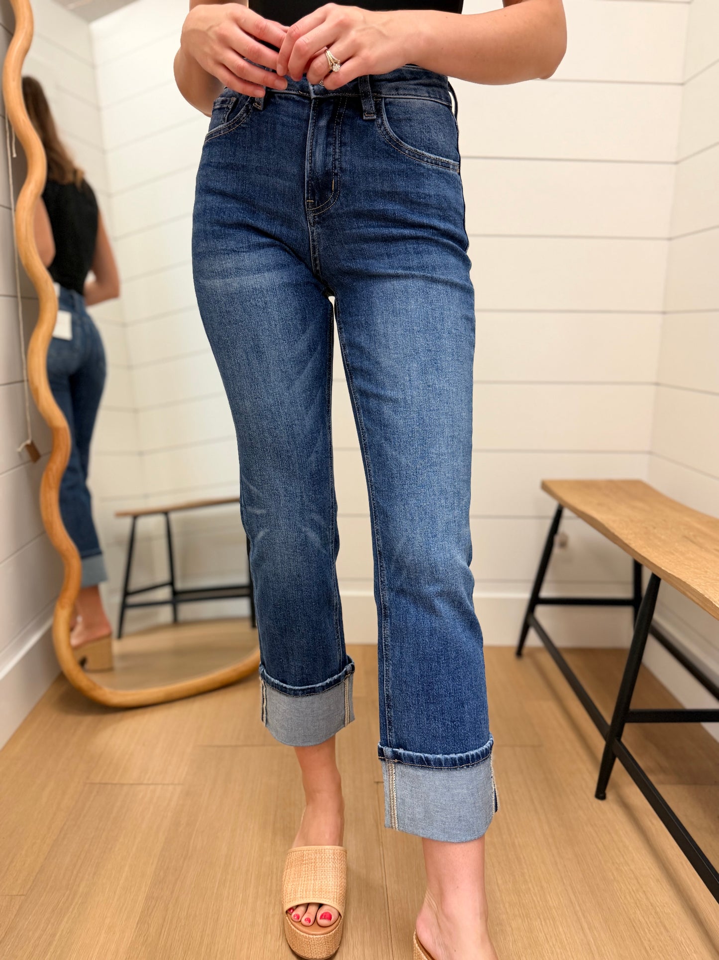 High Rise Cuffed Ankle Straight Jeans - Lovervet