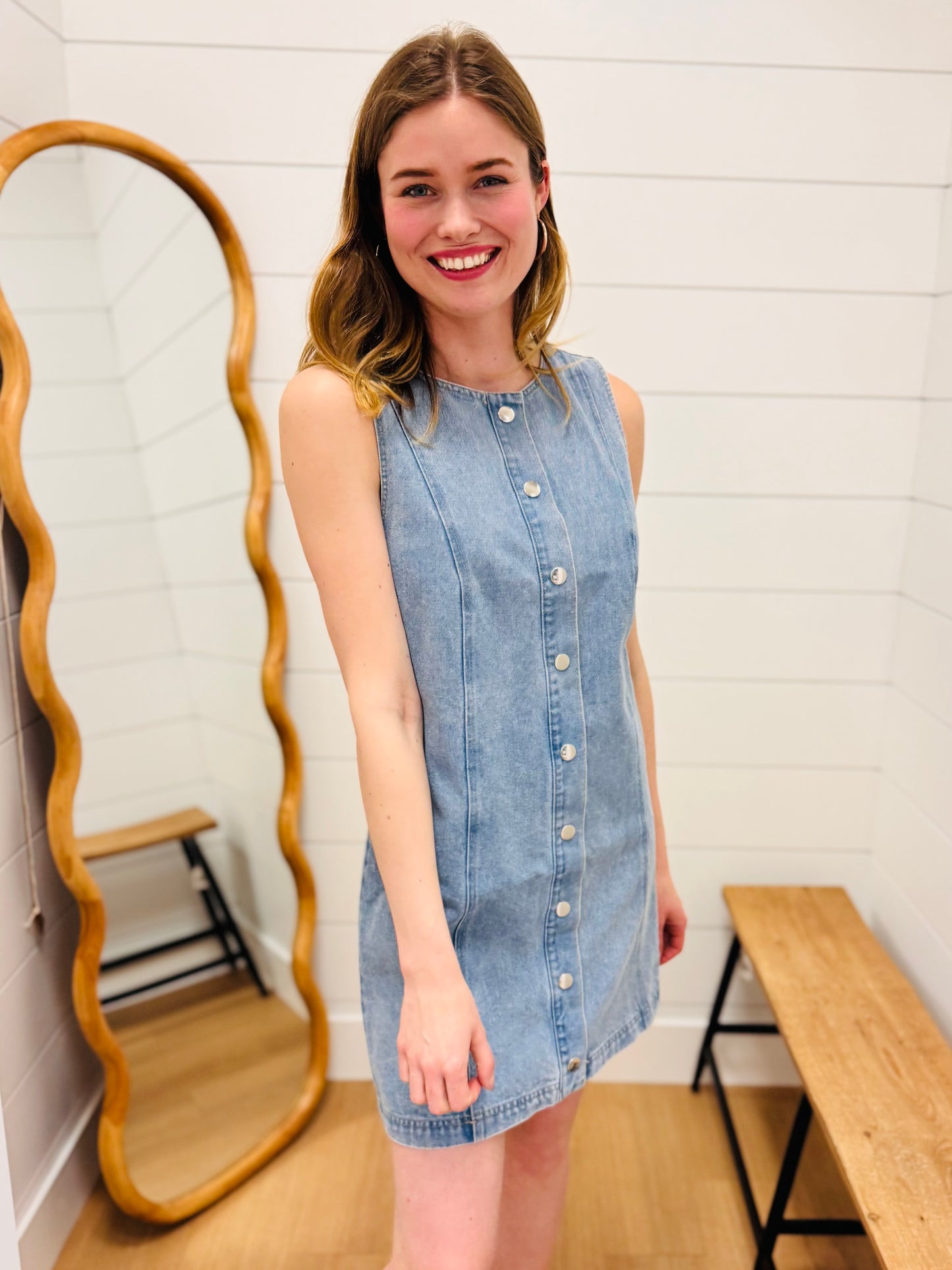 Sleeveless Button Up Denim Mini Dress