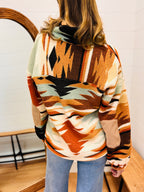 Half Zip Up Aztec Graphic Fleece Top